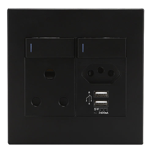 Horizon Modern Sng. Soc.+Euro+2xUSB Black in Electrical & Lighting,Electrical Accessories,Switch & Plug Sockets