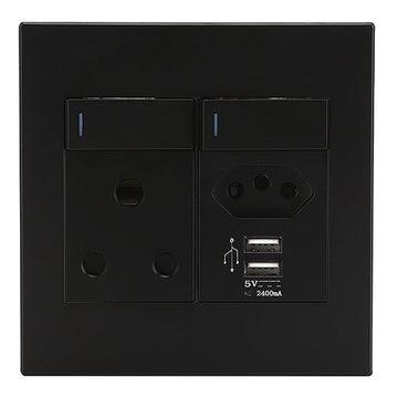 Horizon Modern Sng. Soc.+Euro+2xUSB Black in Electrical & Lighting,Electrical Accessories,Switch & Plug Sockets