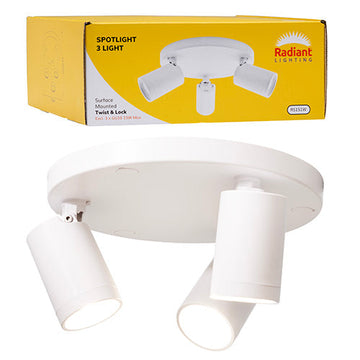 Radiant Spotlight 3LT Plate Surface Mount Twist & Lock White in Electrical & Lighting,Lighting,Interior Lighting