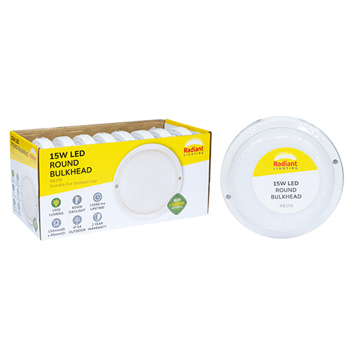 Radiant Round Bulkhead LED 15w 1000lm 6500K (Sold in Pack of 8 only)