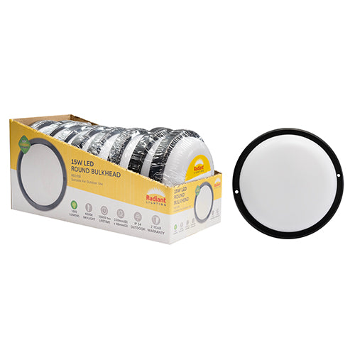 Radiant Round Bulkhead Black LED 15w 1000lm 6500K (Sold in Pack of 8)