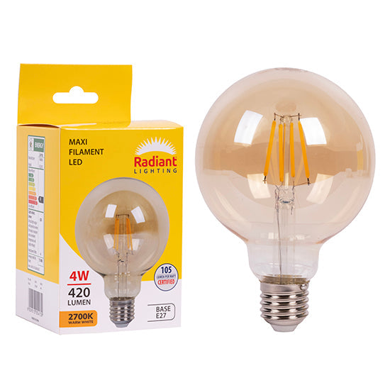 Radiant LED Filament Globe Maxi Globe G95 Amber 4w E27 2700K N in Electrical & Lighting,Lighting,Globes & Tubes
