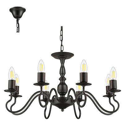 Radiant 8LT Chandelier Black E27 8x40w in Electrical & Lighting,Lighting,Interior Lighting
