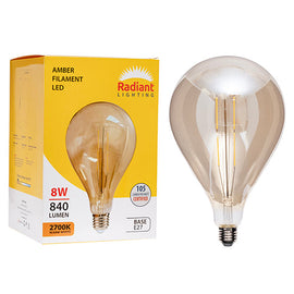 Radiant LED Filament Globe Amber 8w E27 2200K 160x300mm N in Electrical & Lighting,Lighting,Globes & Tubes