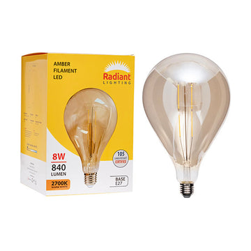 Radiant LED Filament Globe Amber 8w E27 2200K 160x300mm N - image 01