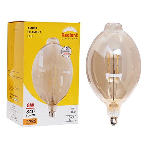 Radiant LED Filament Globe Amber 8w E27 2700K 180x395mm N in Electrical & Lighting,Lighting,Globes & Tubes
