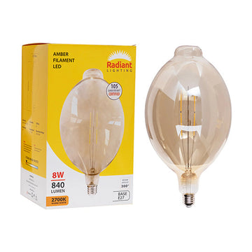 Radiant LED Filament Globe Amber 8w E27 2700K 180x395mm N - image 01