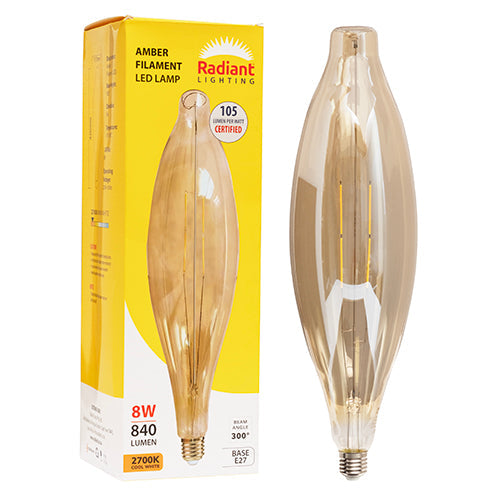 Radiant LED Filament Globe Amber 8w E27 2700K 117x420mm N in Electrical & Lighting,Lighting,Globes & Tubes