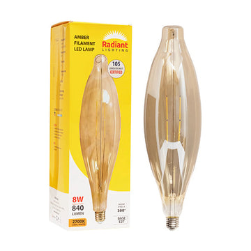 Radiant LED Filament Globe Amber 8w E27 2700K 117x420mm N - image 01