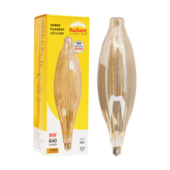Radiant LED Filament Globe Amber 8w E27 2700K 117x420mm N - image 01