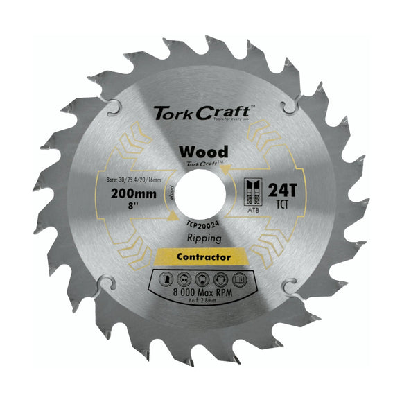 Tork Craft Contractor TCT Circular Saw Blade 200 mm × 24T × 30/1/20/16 mm - image 01