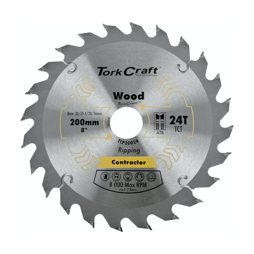 Tork Craft Contractor TCT Circular Saw Blade 200 mm × 24T × 30/1/20/16 mm - image 01