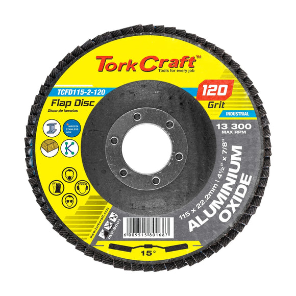 Tork Craft Flap Disc 115mm 15 Deg.angle 120 Grit A/O - image 01