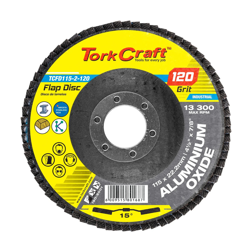 Tork Craft Flap Disc 115mm 15 Deg.angle 120 Grit A/O - image 01