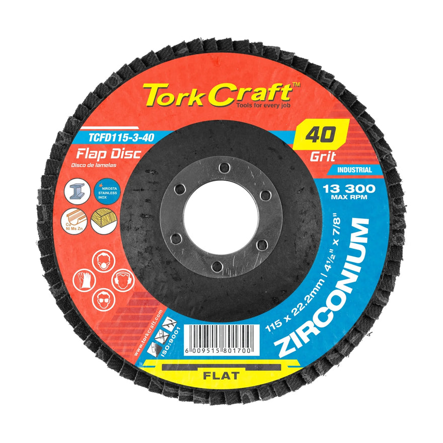 Tork Craft Flap Disc Zirconium 115mm 40 Grit Flat - image 01
