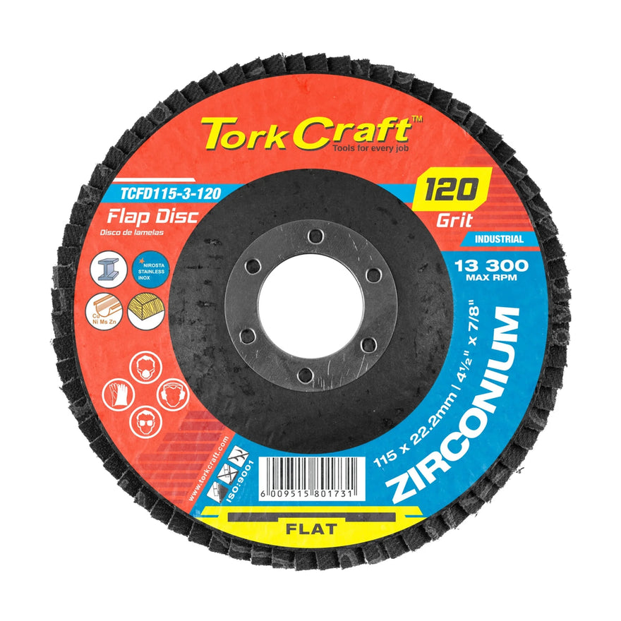Tork Craft Flap Disc Zirconium 115mm 120 Grit Flat - image 01