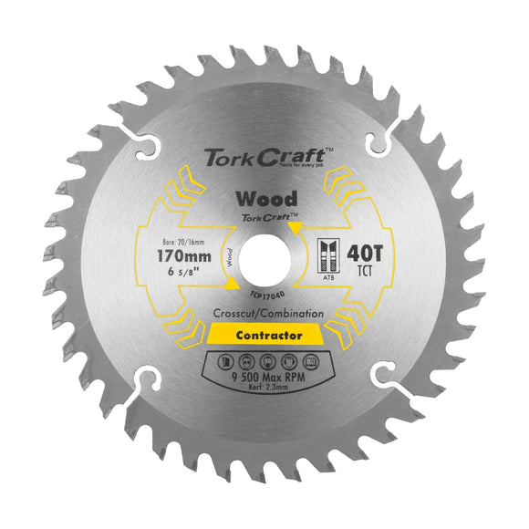 Tork Craft Blade Contractor 170 X 40t 20/16 Circular Saw TCT - image 01