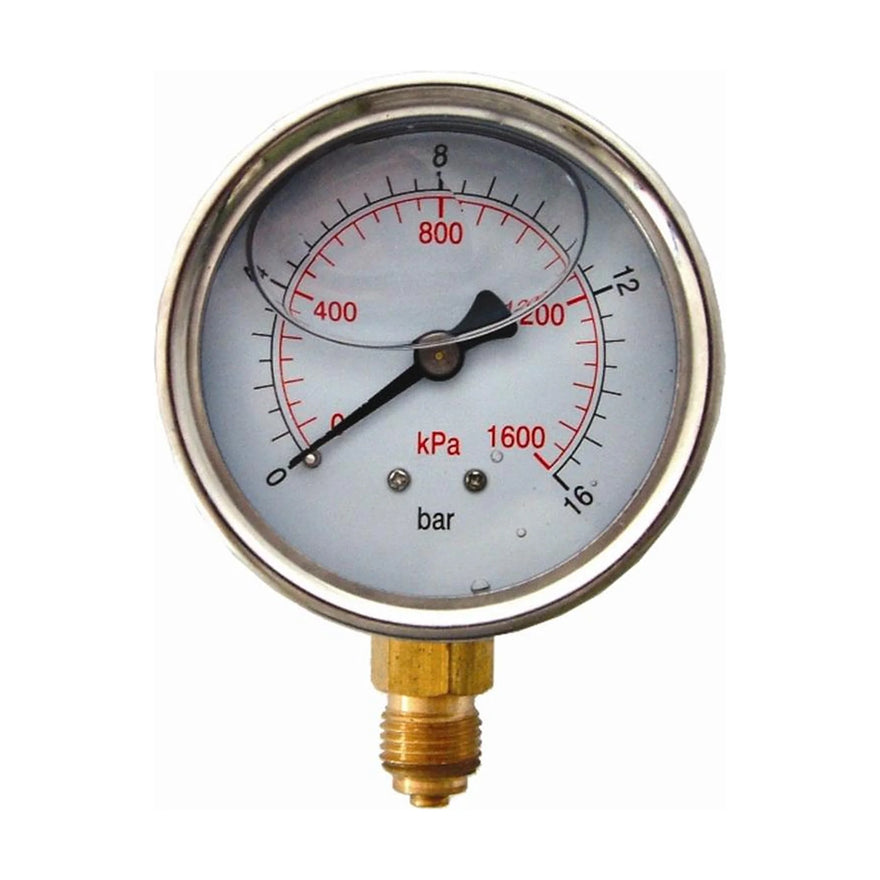 AirCraft Pressure Gauge 63mm Glycerine 1/4' Bottom Fit Metal Case 0-16Bar 0-1600Kpa - image 01