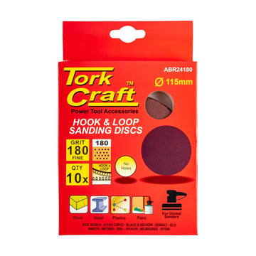 Tork Craft Sanding Disc 115mm 180 Grit 10 Pack Hook And Loop - image 01