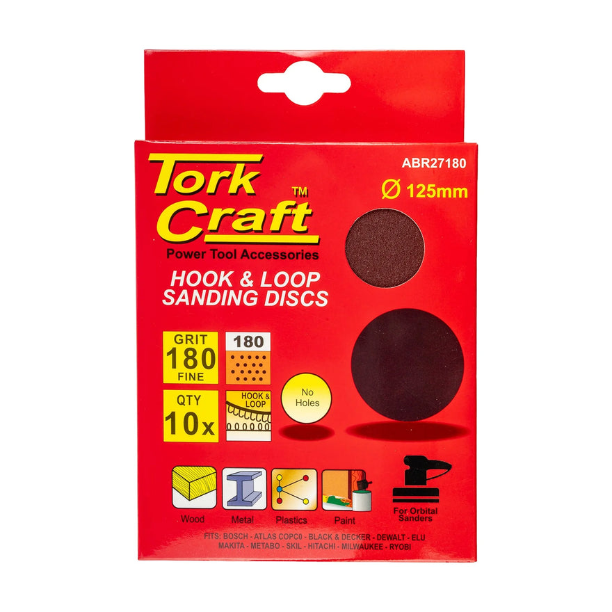 Tork Craft Sanding Disc 125mm No Hole 180 Grit 10 Pack Hook And Loop - image 01