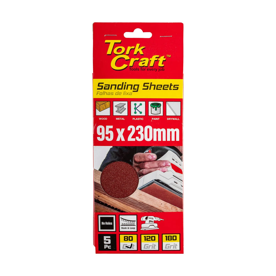 Tork Craft Sanding Sheet Orb 95 X 230mm 80 Grit Hook And Loop No Holes 5 Pack - image 01