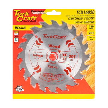 Tork Craft Blade TCT 160 X 20t 20/16 General Purpose Rip Wood - image 01