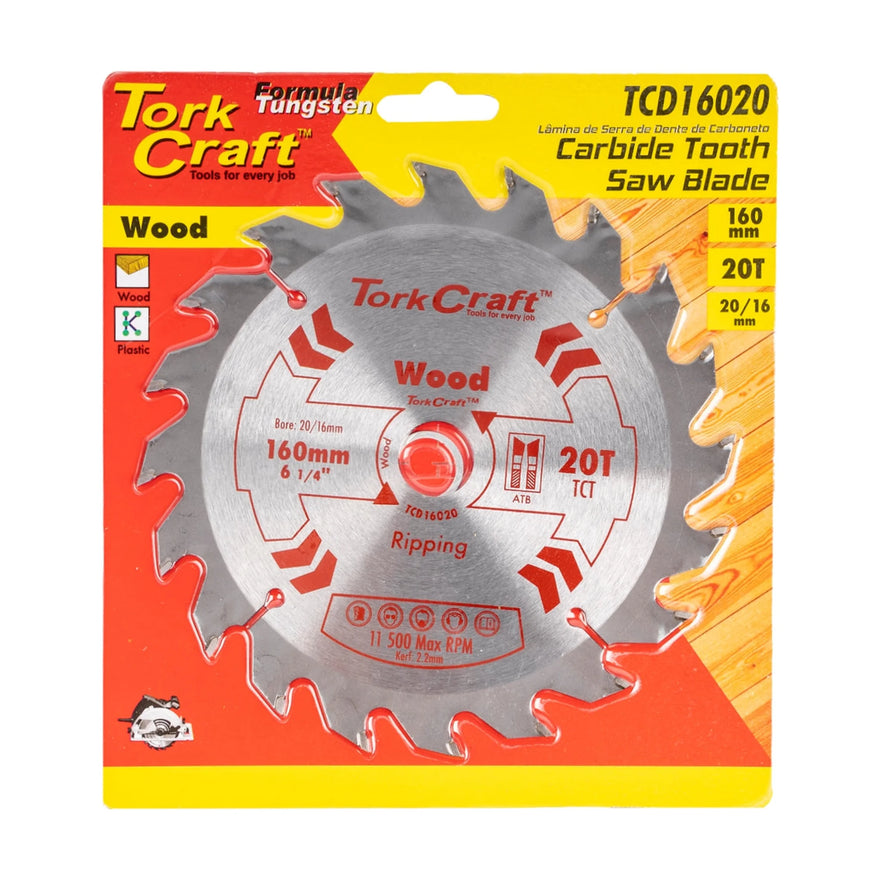 Tork Craft Blade TCT 160 X 20t 20/16 General Purpose Rip Wood - image 01