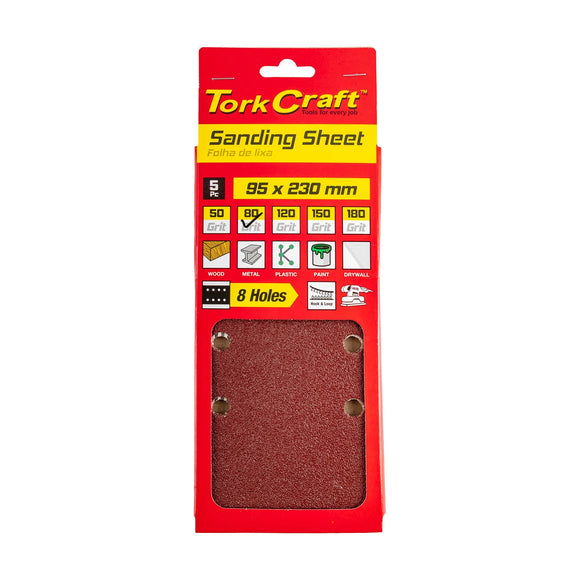 Tork Craft Sanding Sheet Orbital 95 X 230mm 80 Grit Plain With 8 Holes 5 Pack - image 01