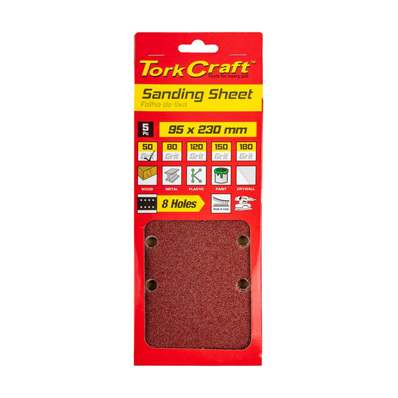 Tork Craft Sanding Sheet Orbital 95 X 230mm 50 Grit Plain With 8 Holes 5 Pack - image 01
