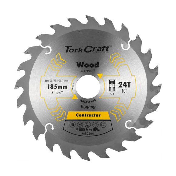 Tork Craft Blade Contractor 185 X 24t 30/20/16/1 Circular Saw TCT - image 01