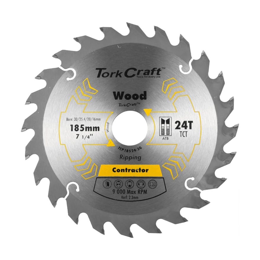 Tork Craft Blade Contractor 185 X 24t 30/20/16/1 Circular Saw TCT - image 01