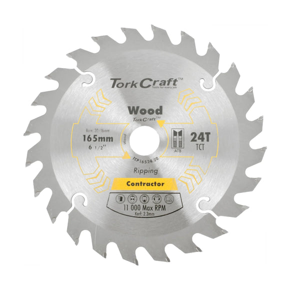 Tork Craft Blade Contractor 165 X 24t 20/16 Circular Saw TCT - image 01