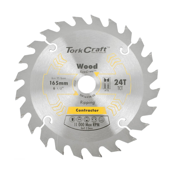 Tork Craft Blade Contractor 165 X 24t 20/16 Circular Saw TCT - image 01
