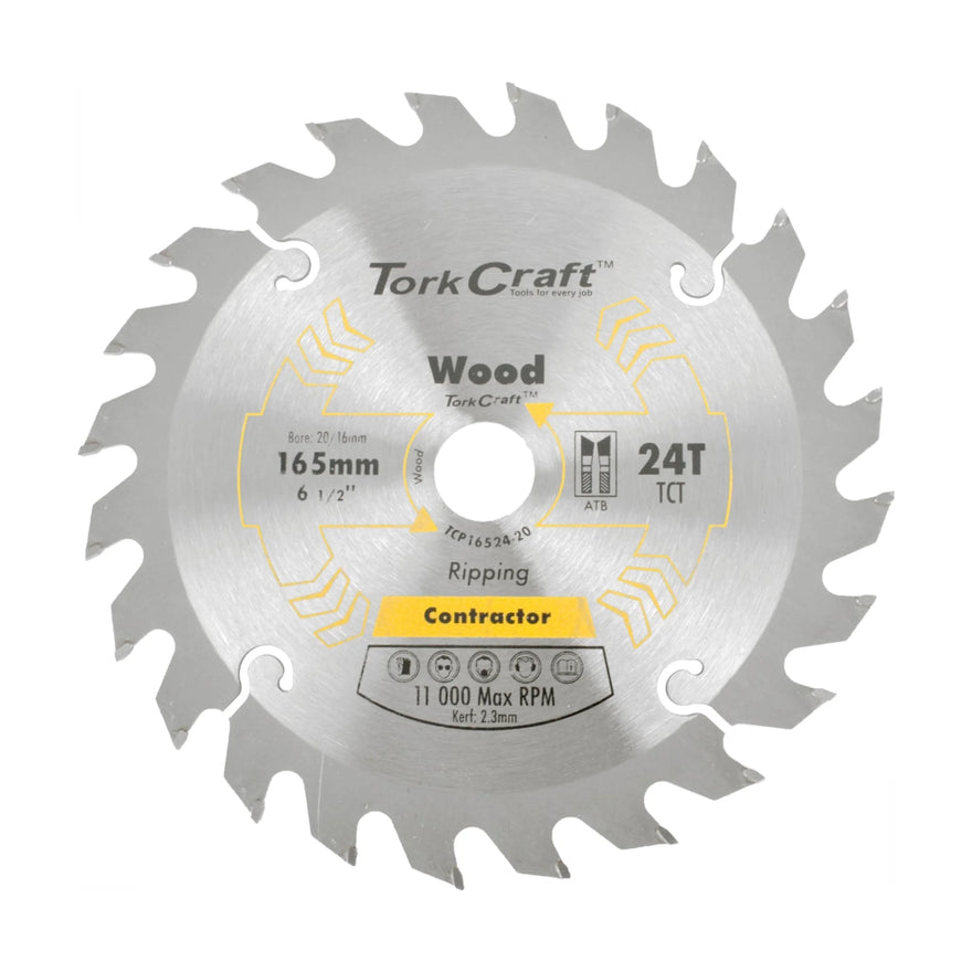 Tork Craft Blade Contractor 165 X 24t 20/16 Circular Saw TCT - image 01