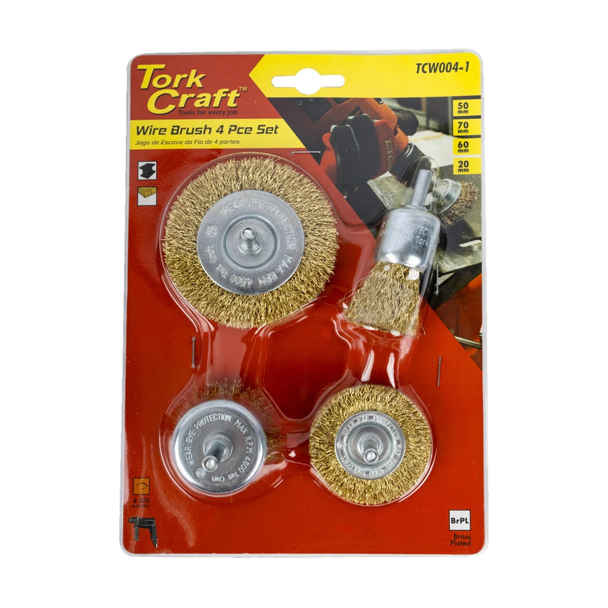 Tork Craft Wire Brush Set 4pce With Shaft End/cup/circ - image 01