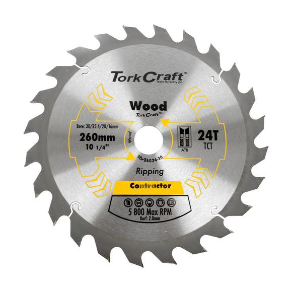 Tork Craft Blade Contractor 260 X 24t 30/1/20/16 Circular Saw TCT - image 01