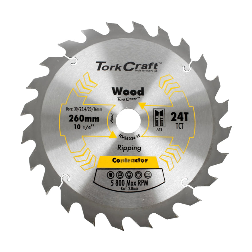 Tork Craft Blade Contractor 260 X 24t 30/1/20/16 Circular Saw TCT - image 01