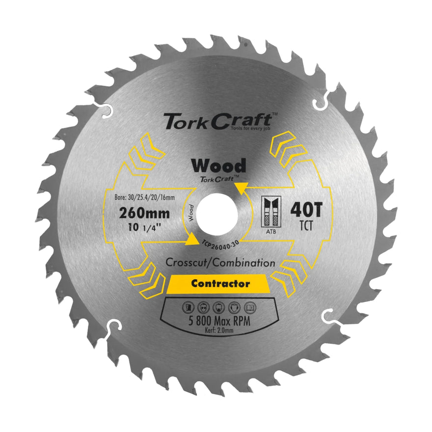 Tork Craft Blade Contractor 260 X 40t 30/1/20/16 Circular Saw TCT - image 01