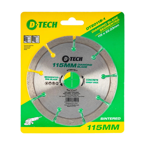D-Tech Diamond Blade Segmented Standard. 115 x 22, 23mm Concrete/Clay Bricks - image 01