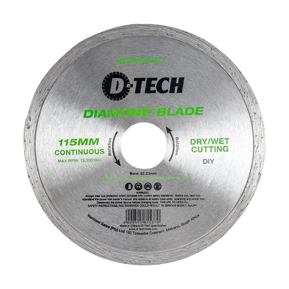 D-Tech Diamond Blade Continuous Rim 115 x 22.23mm Ceramic/Marble - image 01
