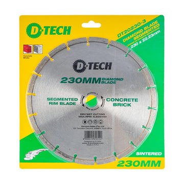 D-Tech Diamond Blade Segmented Standard 230 x 22, 23mm Concrete/Cement/Clay Brick - image 01