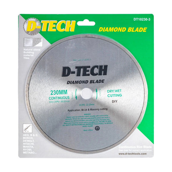 D-Tech Diamond Blade Continuous Rim 230 x 22, 23mm Ceramic/Porcelain - image 01