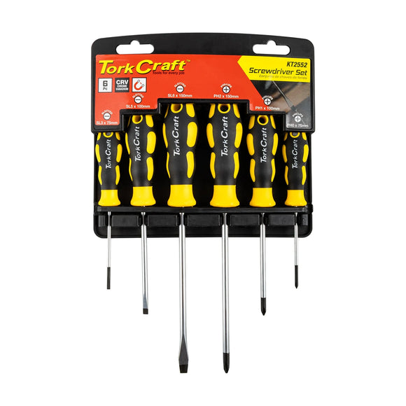 Tork Craft 6pc Screwdriver Set With Wall Mountable Rack Ph Sl - image 01