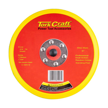 Tork Craft DA Sander Pad Hook And Loop 5 16 - 24unf Med Soft No Holes 150mm 6' - image 01