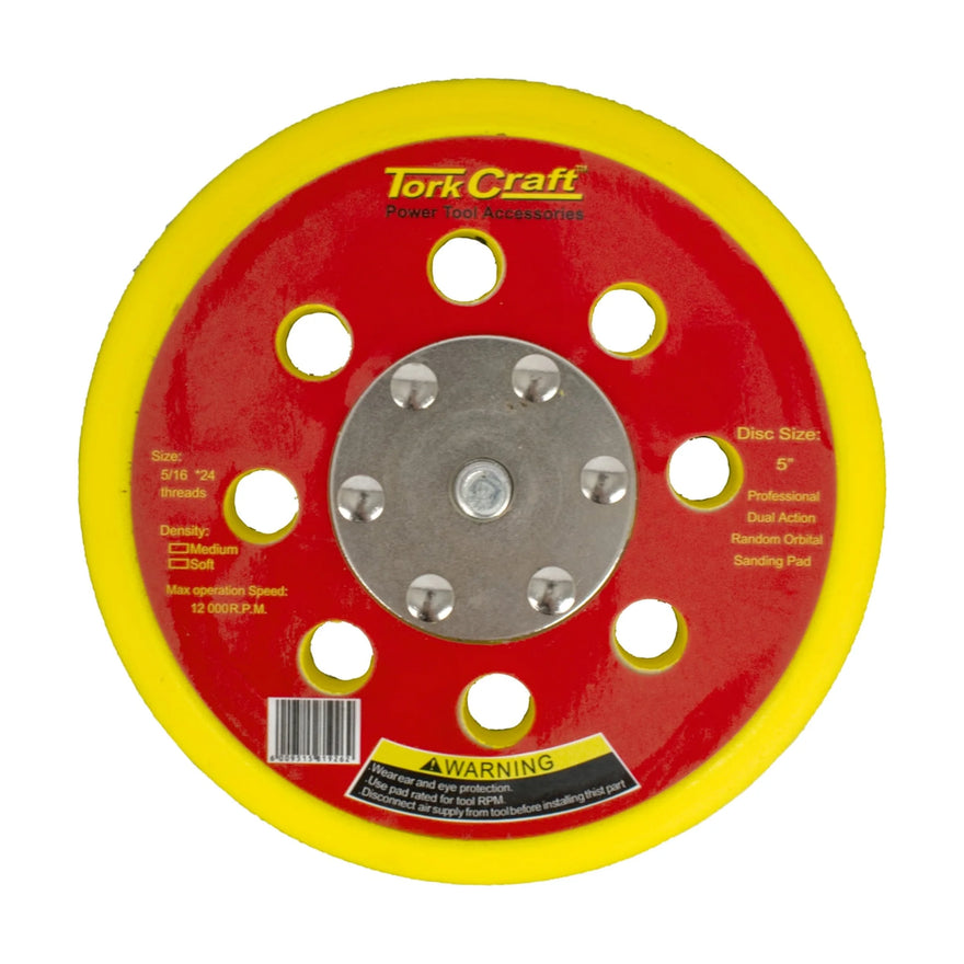 Tork Craft DA Sander Pad Hook And Loop 5 16 - 24unf 8 Holes Med Soft 125mm 5' - image 01