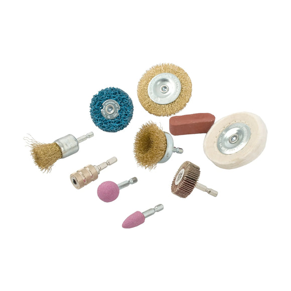 Tork Craft Wire Brush Set 10 Piece With Hex Shank & Buff Kit For Drill - image 01