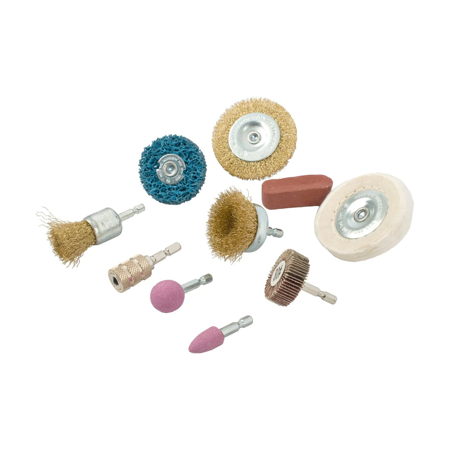 Tork Craft Wire Brush Set 10 Piece With Hex Shank & Buff Kit For Drill - image 01