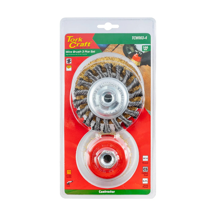 Tork Craft Wire Brush Set 3pce 100mm Twist Knot Wheel - image 01