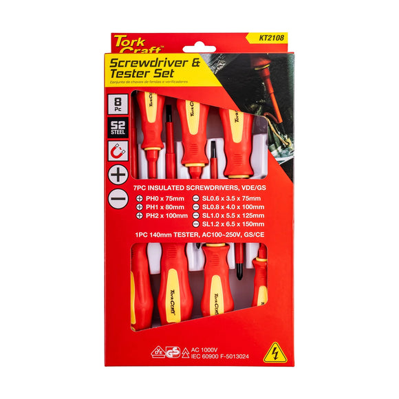 Tork Craft 8pc Screwdriver & Tester Set Electricians Insulated VDE - image 01