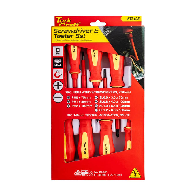 Tork Craft 8pc Screwdriver & Tester Set Electricians Insulated VDE - image 01